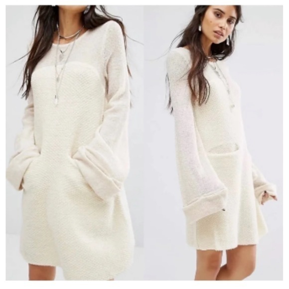 Free People Dresses & Skirts - Free people white rabbit sweater dress, size M